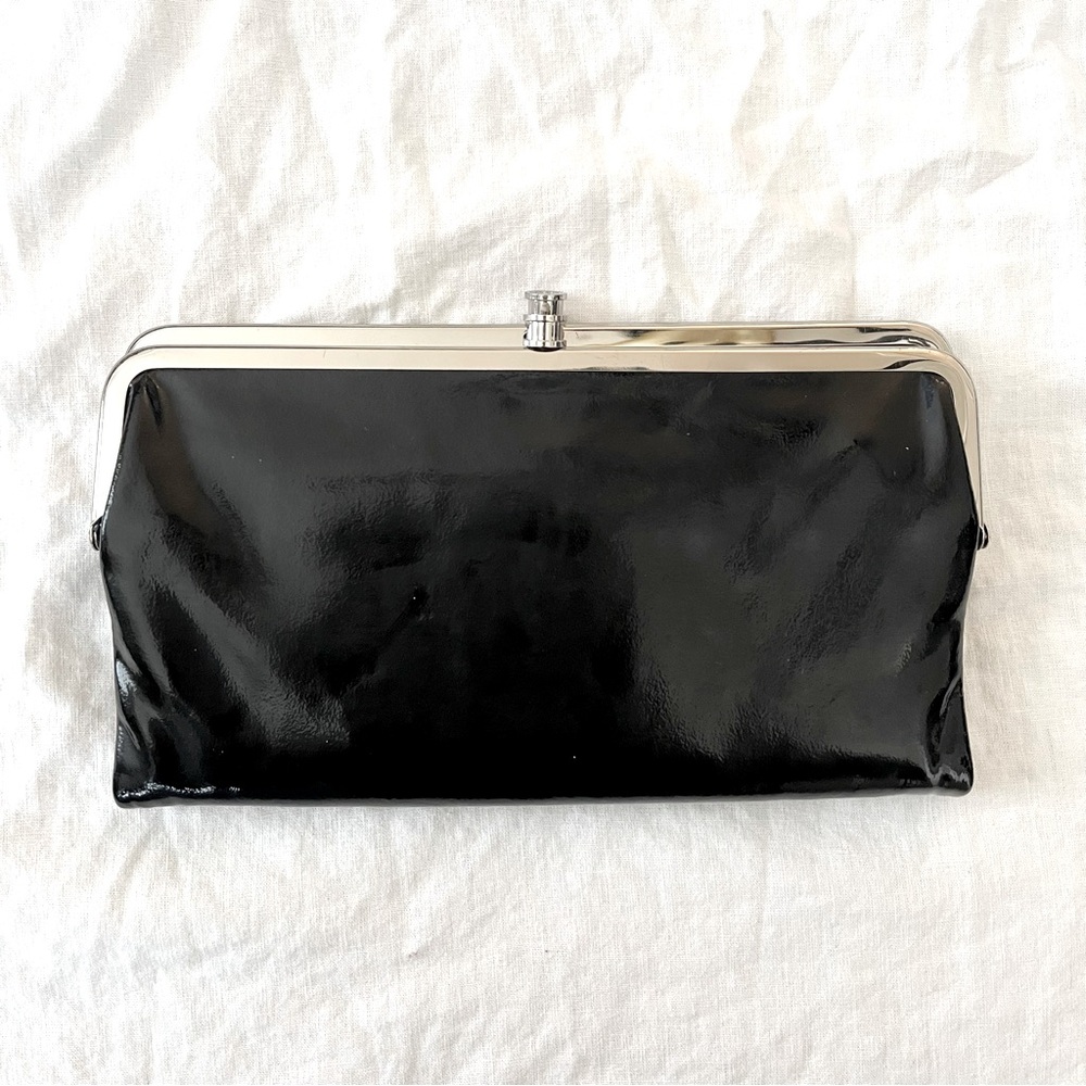 Hobo Lauren Wallet - Black Polished Leather with Silver Hardware